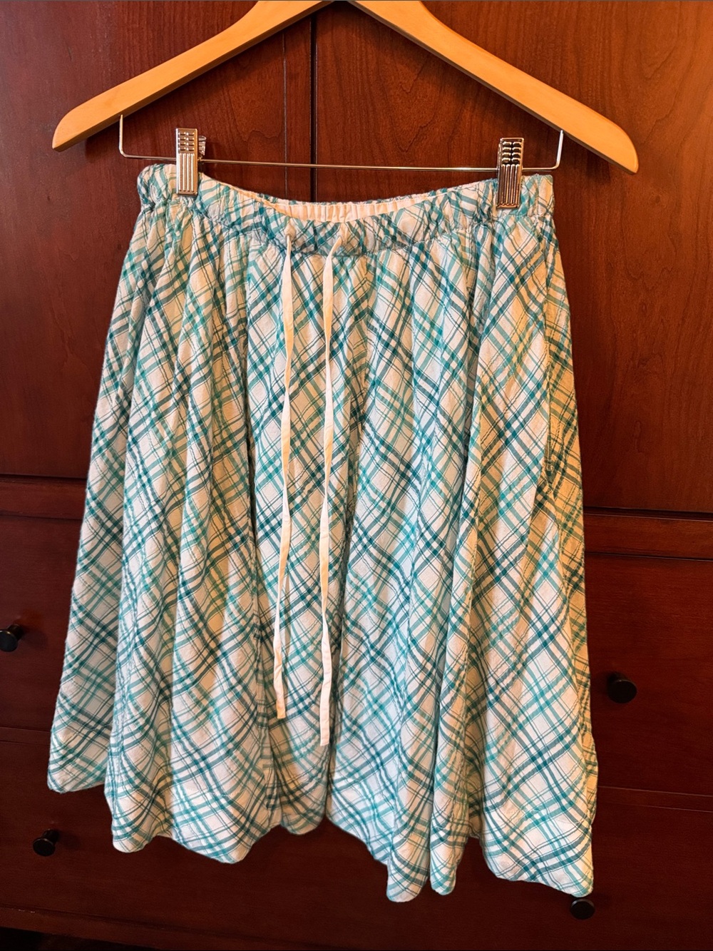 Maeve Small NWOT Teal and White Plaid Women’s Skirt - Casual Elastic Waist